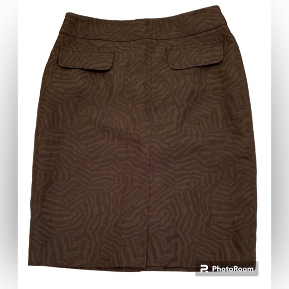 Ann Taylor Factory Textured Brown Zebra Print Pencil Skirt-Size 2 Faux Pockets - Picture 1 of 6